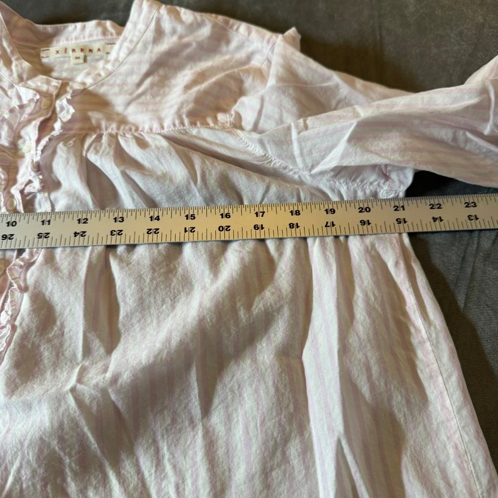 Xirena Womens Frankie Ruffle Blouse M Pink White Stripe Button Up Coastal - Picture 7 of 8